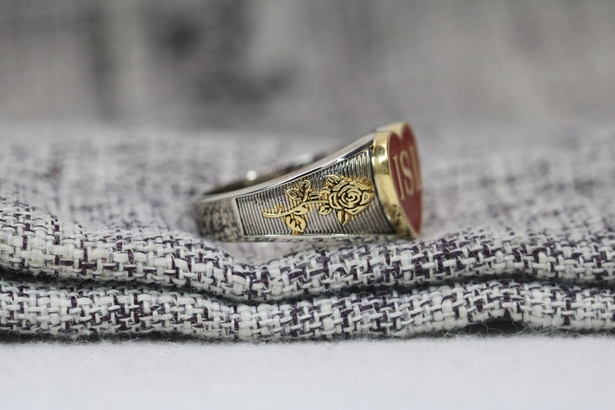 Iota Sweethearts Sorority Ring (ISI) - Heart Series, Dual Finish - fratrings