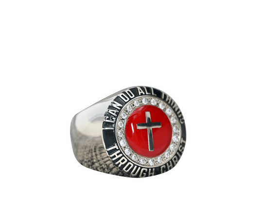 Christian Cross Blood Of Christ Ring - Diamond Halo Series - fratrings