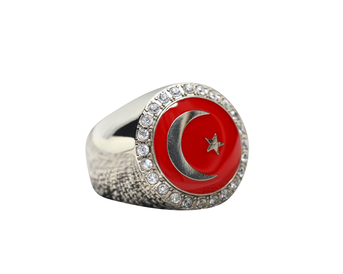 Crescent Moon And Star Of Islam Ring - Diamond Halo Series - fratrings
