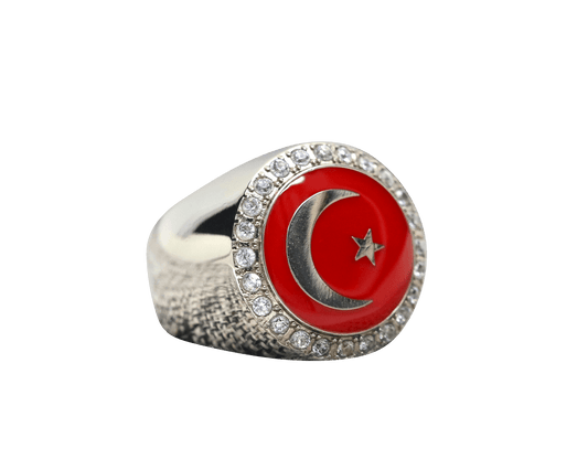 Crescent Moon And Star Of Islam Ring - Diamond Halo Series - fratrings