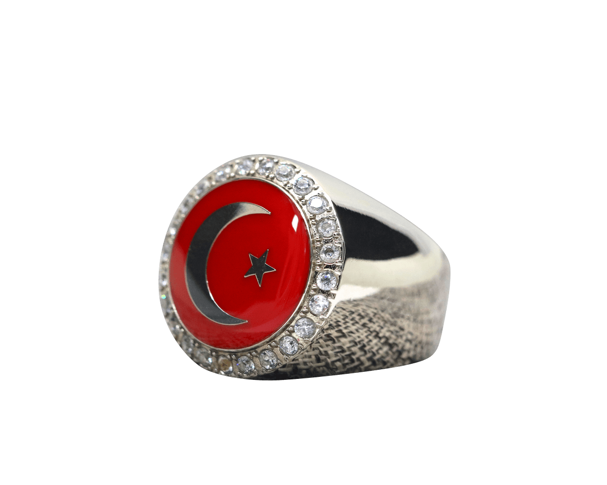 Crescent Moon And Star Of Islam Ring - Diamond Halo Series - fratrings