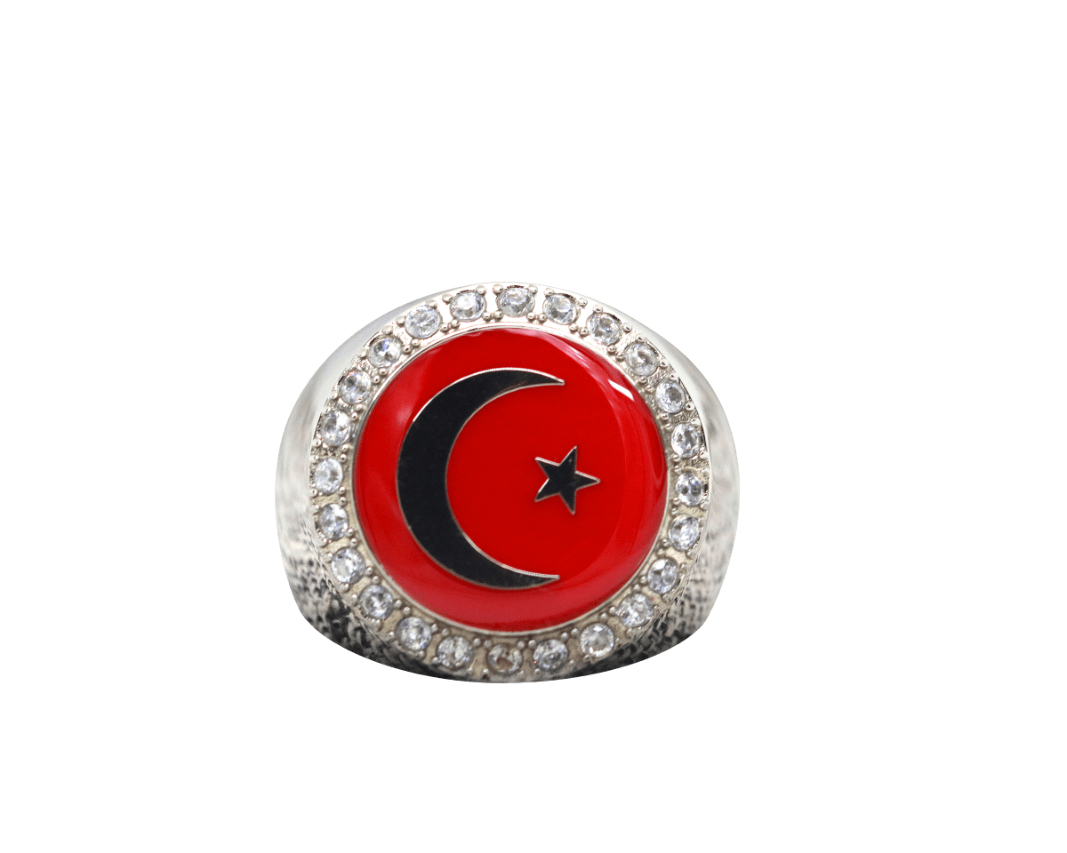 Crescent Moon And Star Of Islam Ring - Diamond Halo Series - fratrings