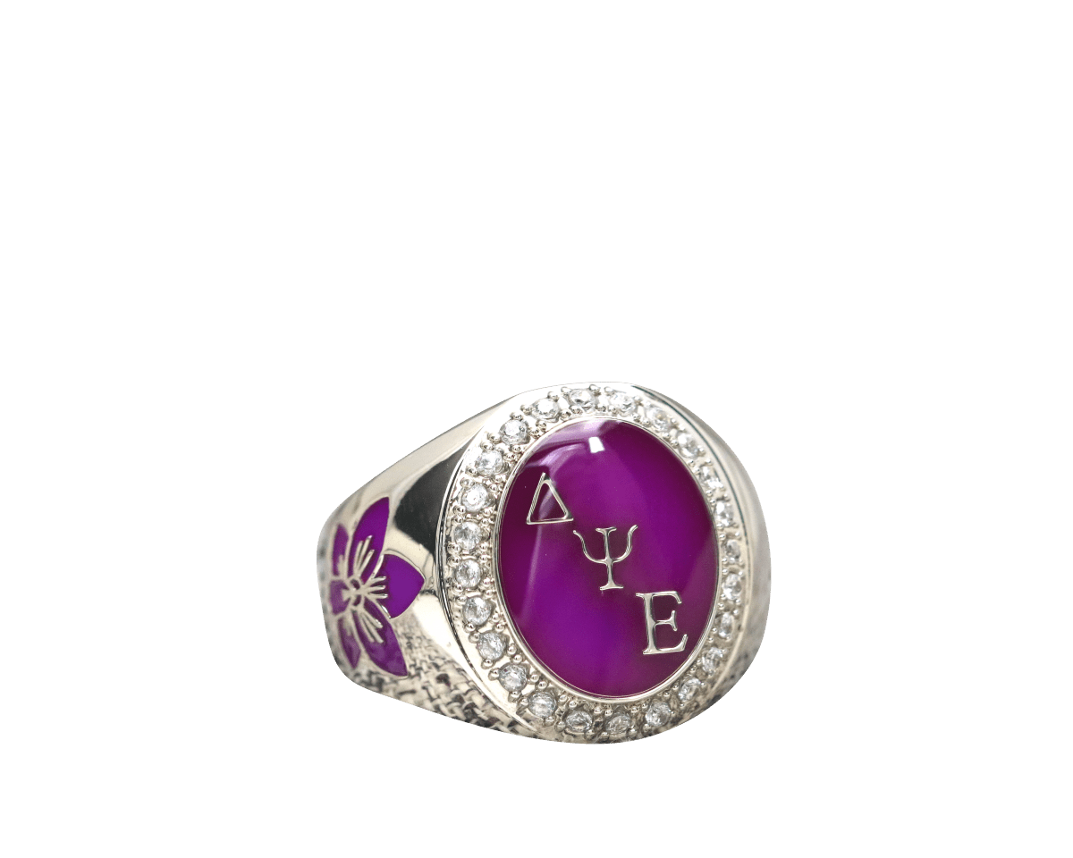 Delta Psi Epsilon Sorority Ring (ΔΨE) - Flower Series, Silver - fratrings