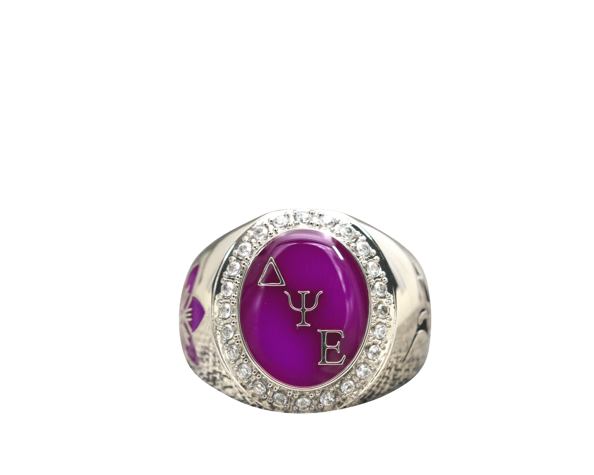 Delta Psi Epsilon Sorority Ring E Flower Series Silver