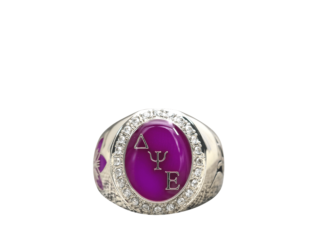 Delta Psi Epsilon Sorority Ring (ΔΨE) - Flower Series, Silver - fratrings