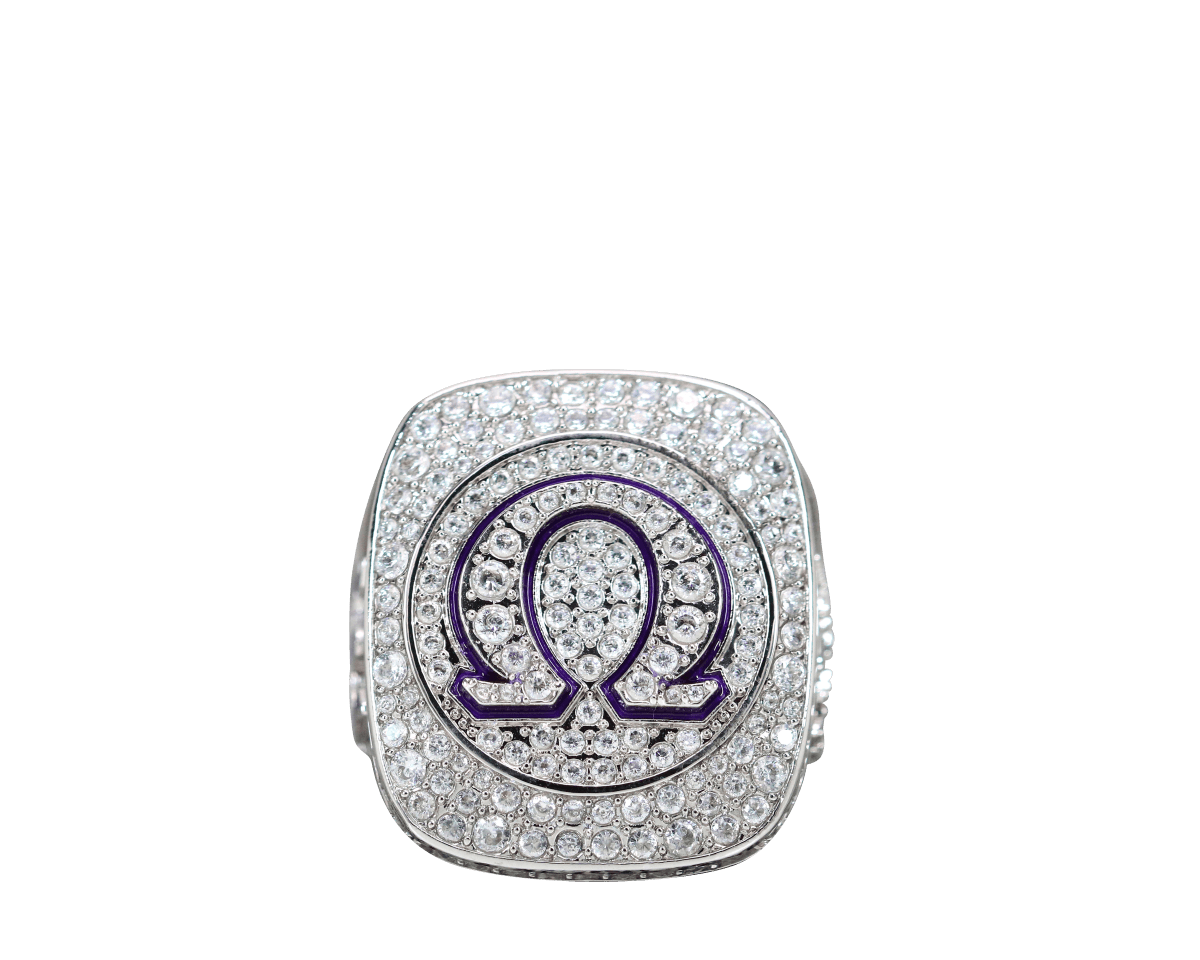 Omega Psi Phi Fraternity Ring (ΩΨΦ) - Shine Series, Silver - no background, front view
