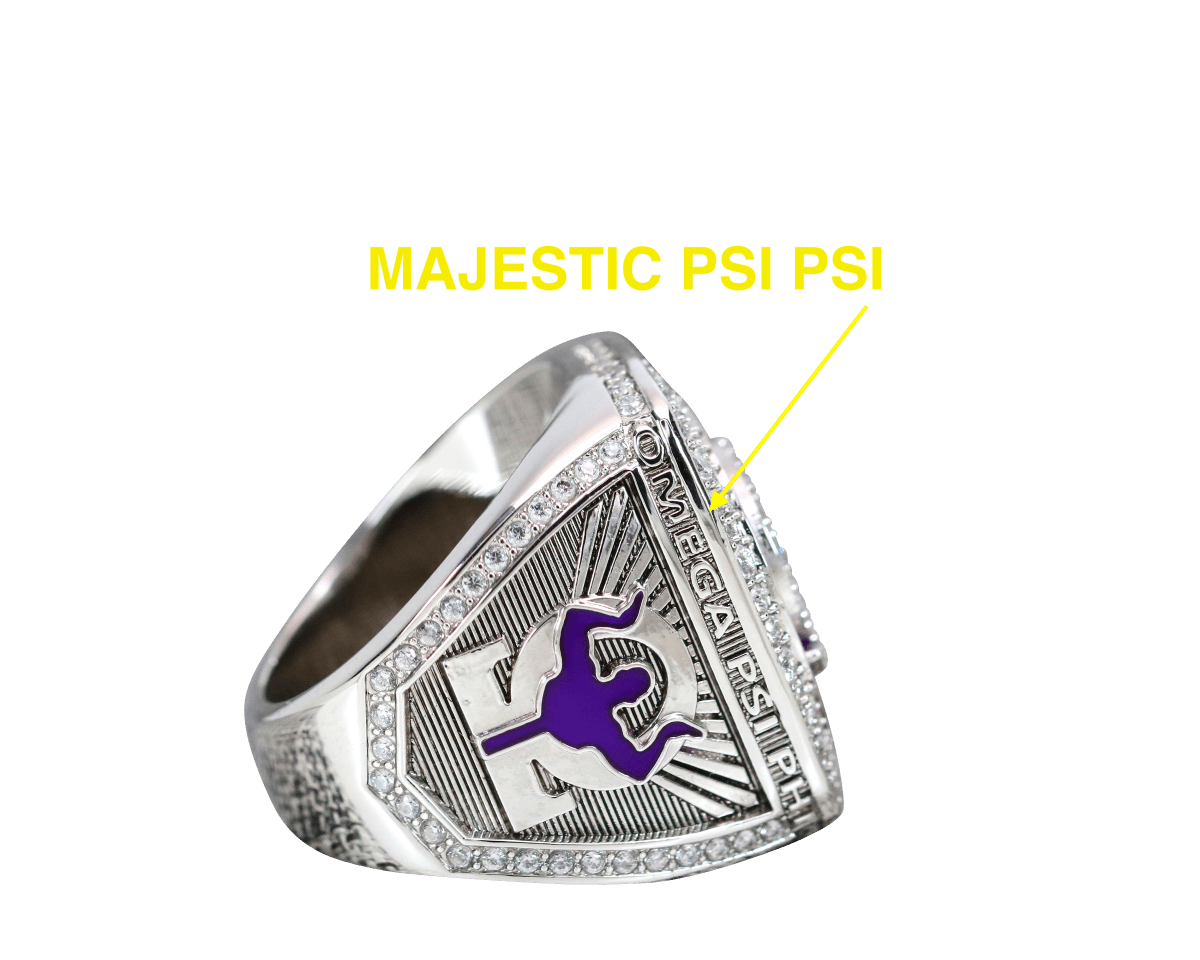 Omega Psi Phi Fraternity Ring (ΩΨΦ) - Shine Series Special "MAJESTIC PSI PSI" Version - fratrings