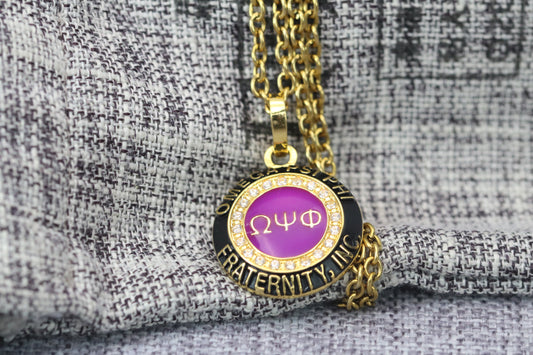 Omega Psi Phi Pendant Necklace (ΩΨΦ) - Classic Man, Yellow Gold - fratrings