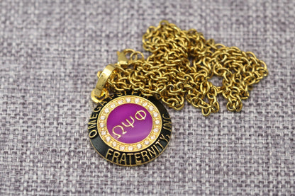 Omega Psi Phi Pendant Necklace (ΩΨΦ) - Classic Man, Yellow Gold