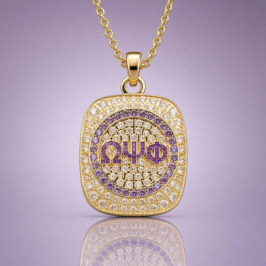 Omega Psi Phi Big Stepper Pendant Necklace, Gold