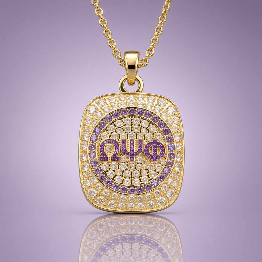 Omega Psi Phi Big Stepper Pendant Necklace, Gold
