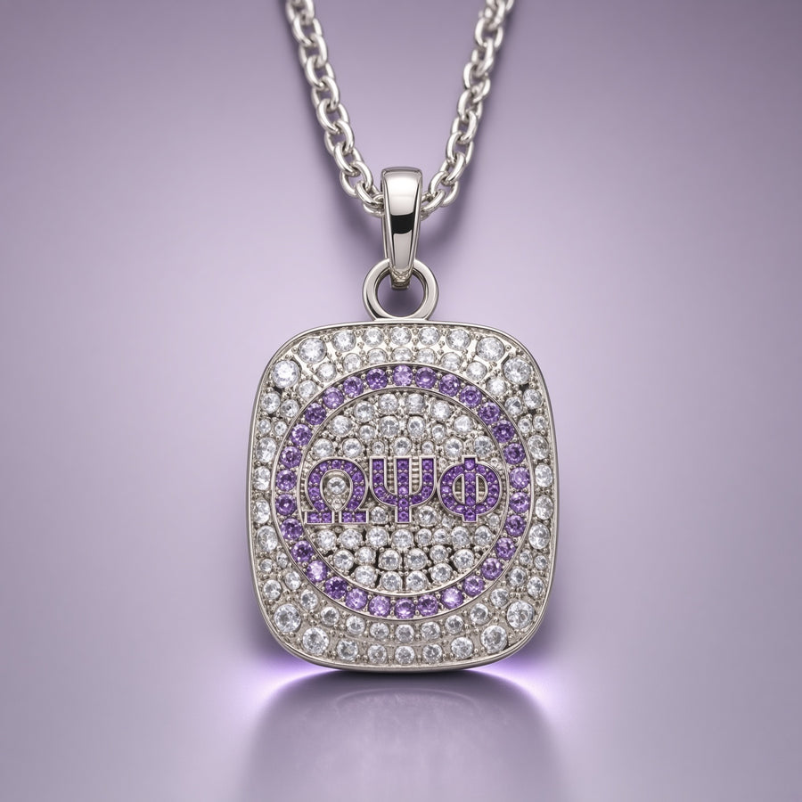 Omega Psi Phi "Big Stepper" Pendant Necklace, Silver Series