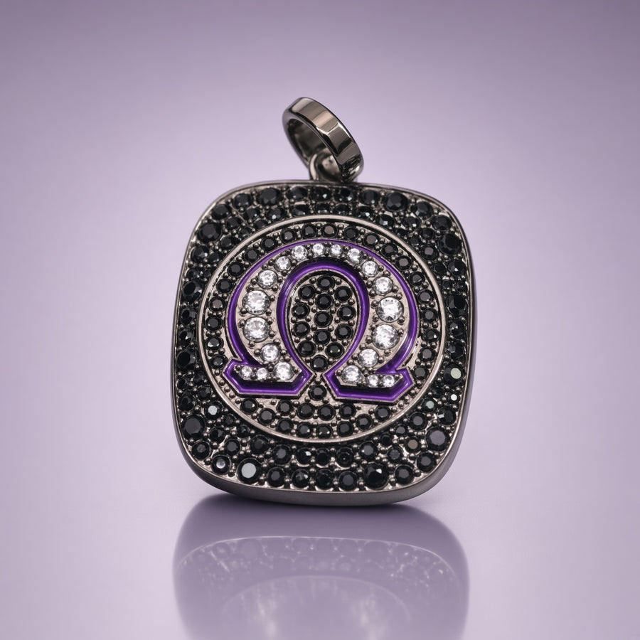 Omega Psi Phi Pendant Necklace - Shine Series, Black Nickel