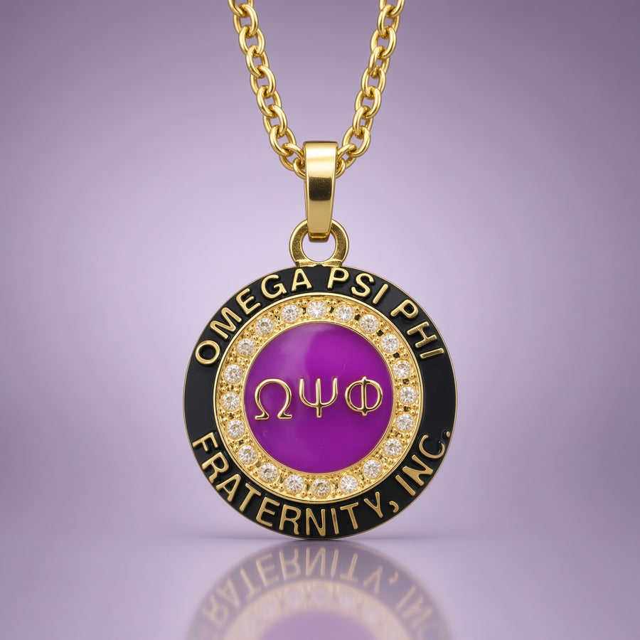 Omega Psi Phi Pendant Necklace, Gold