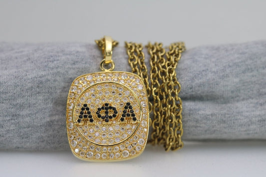 Alpha Phi Alpha Fraternity Pendant Necklace (ΑΦΑ) - Shine Man Series, Gold - fratrings