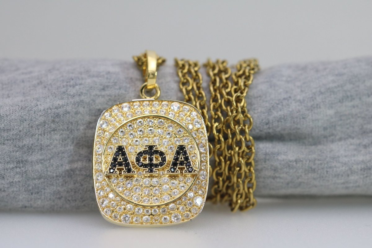Alpha Phi Alpha Fraternity Pendant Necklace (ΑΦΑ) - Shine Man Series, Gold - fratrings