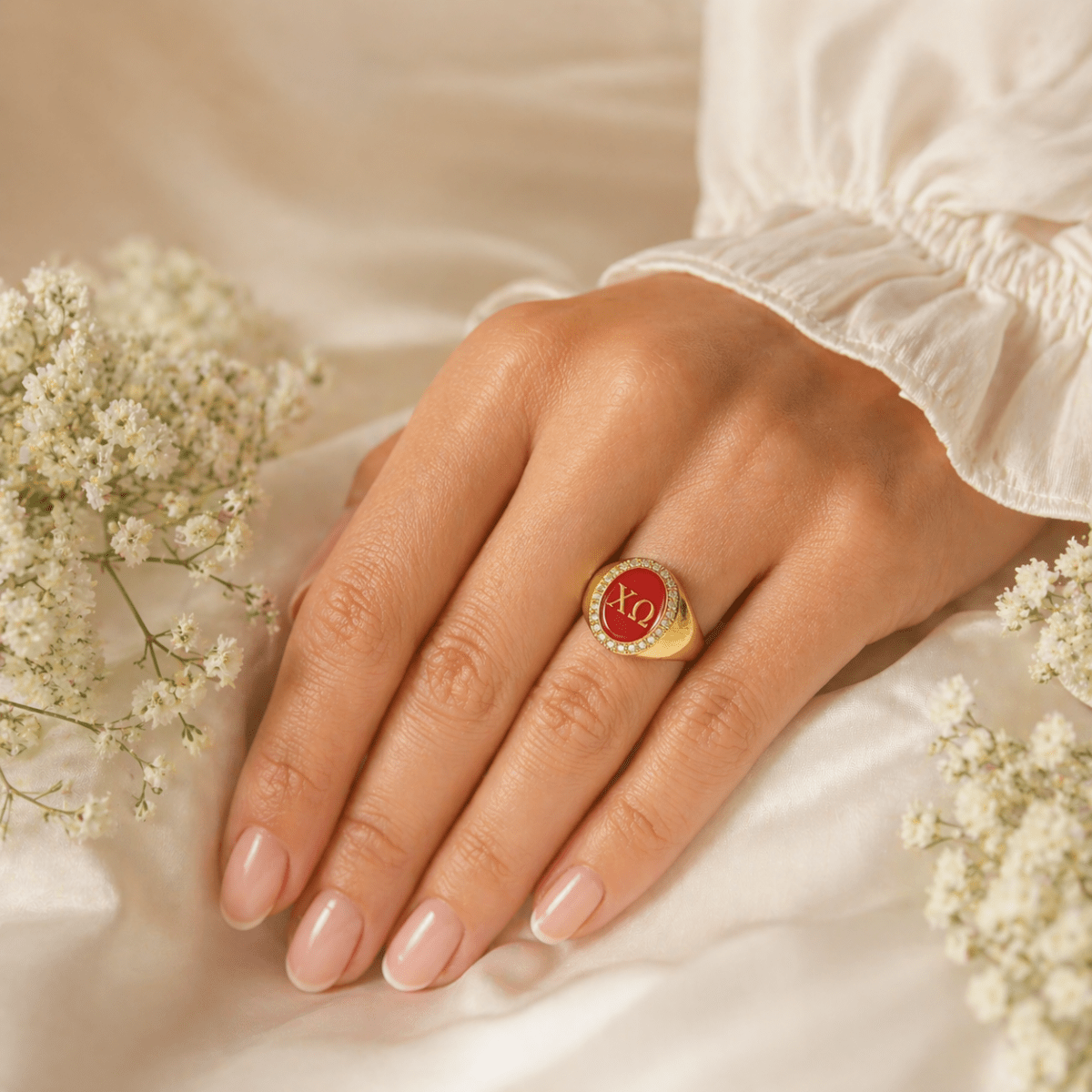 Chi Omega Sorority Ring (ΧΩ) - Flower Series - fratrings