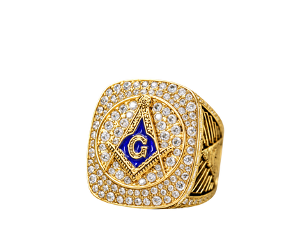 Gold-plated Blue Lodge ring — F&AM opposite three-quarter view