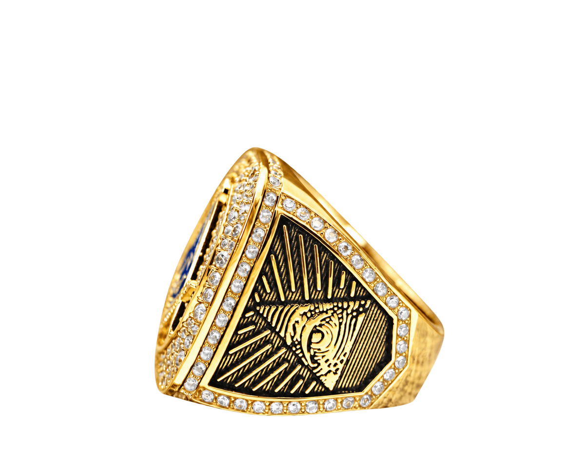 Gold-plated Blue Lodge ring — Eye of Providence side view
