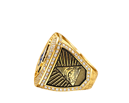 Gold-plated Blue Lodge ring — Eye of Providence side view
