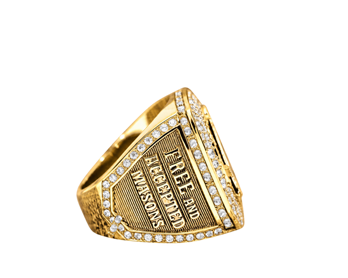 Gold-plated Blue Lodge ring — Free and Accepted Masons side view