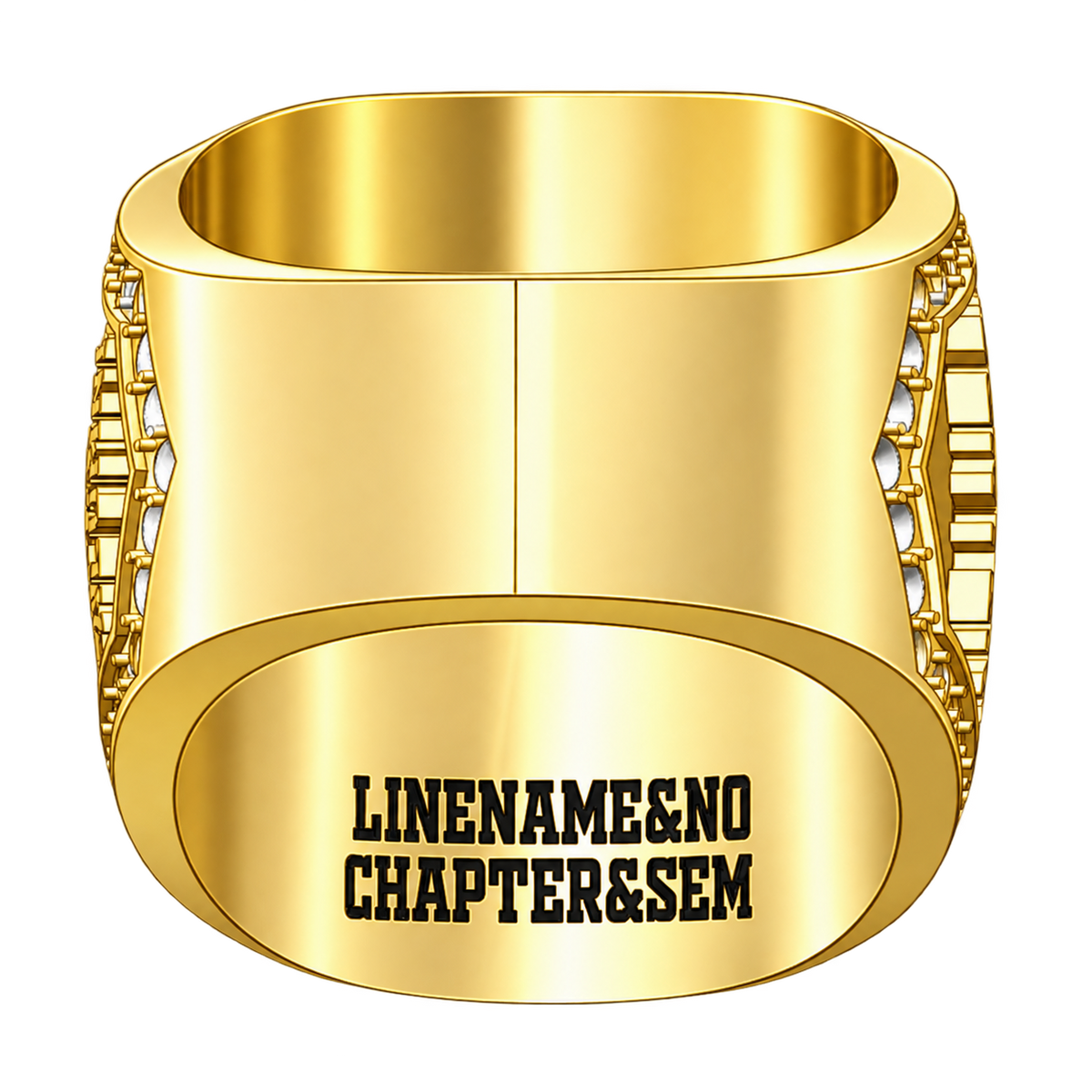 Gold-plated Blue Lodge ring — two-line inside engraving example