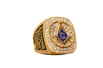 Gold-plated Blue Lodge ring — AF&AM three-quarter view