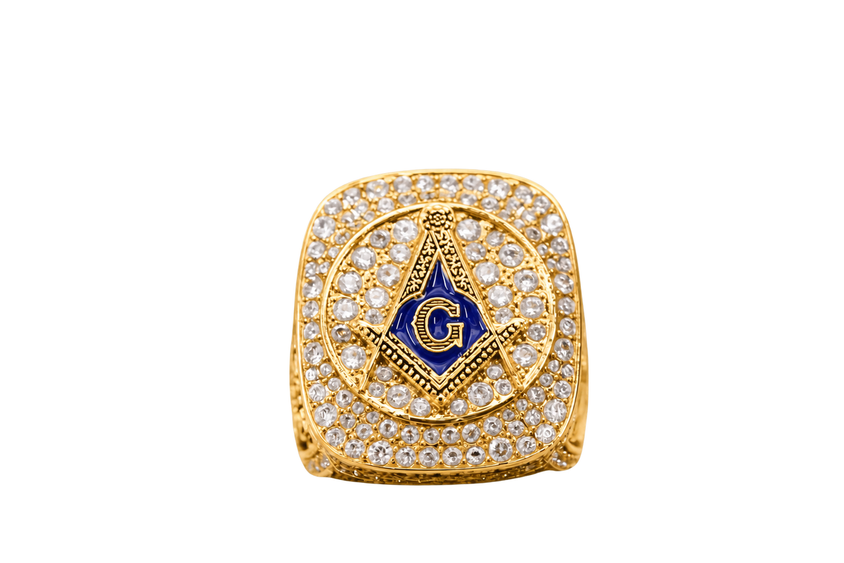 Gold-plated Blue Lodge ring — AF&AM front view
