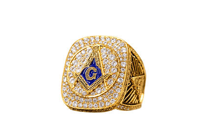 Gold-plated Blue Lodge ring — AF&AM opposite three-quarter view