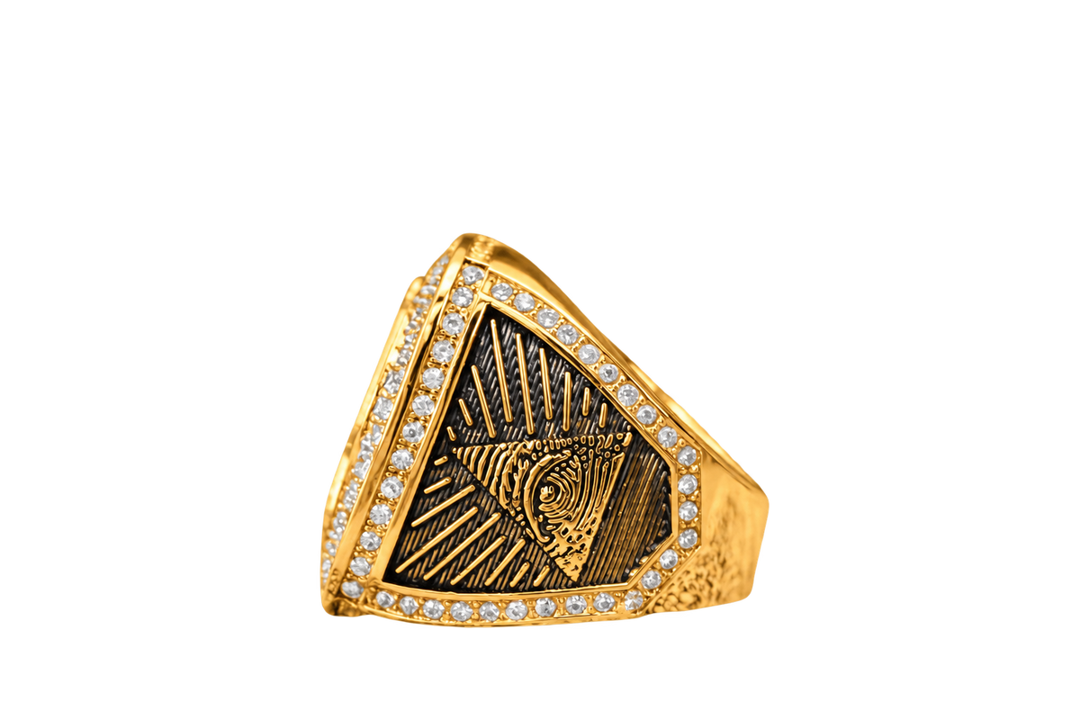Gold-plated Blue Lodge ring — AF&AM Eye of Providence side view