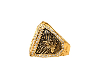 Gold-plated Blue Lodge ring — AF&AM Eye of Providence side view