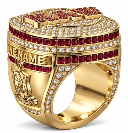 Kappa Alpha Psi XL Official Ring in yellow gold, three-quarter view
