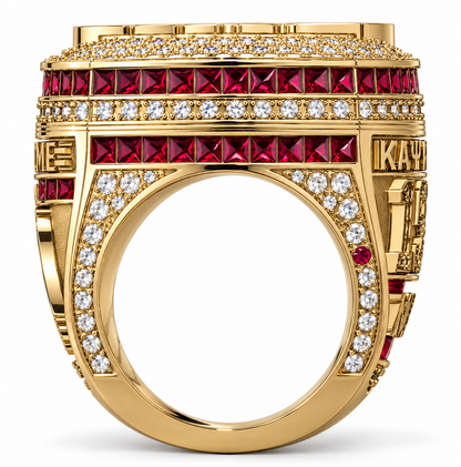 Kappa Alpha Psi XL Official Ring in yellow gold, profile view