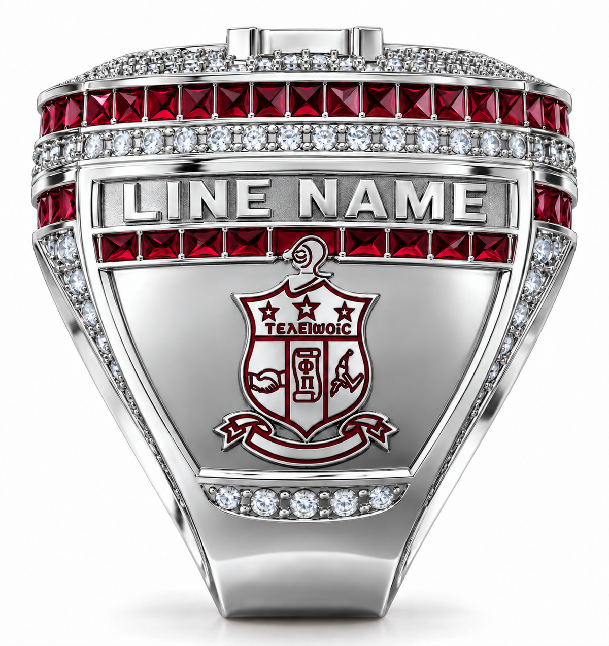 Kappa Alpha Psi XL Official Ring in white metal, customizable line-name side plate