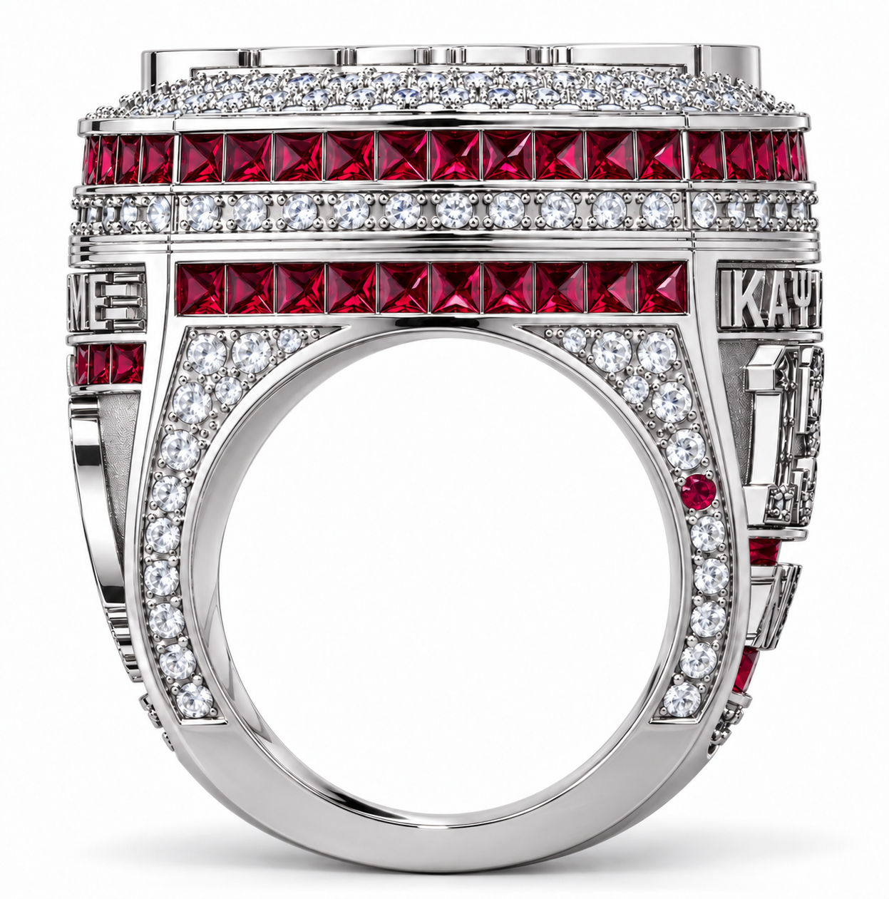 Kappa Alpha Psi XL Official Ring in white metal, profile view