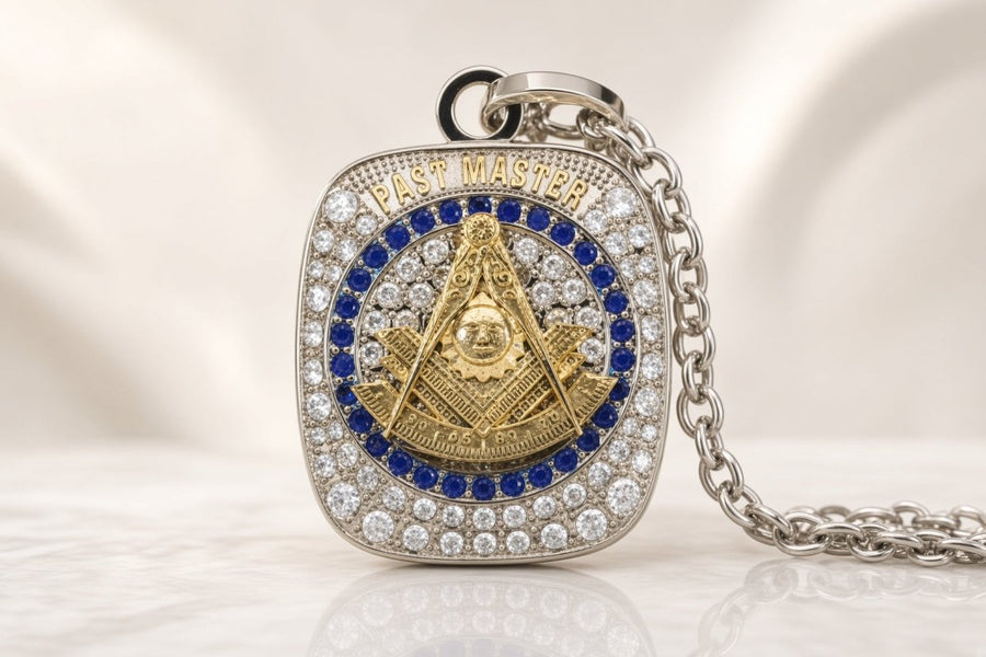 Masons Past Master Big Boy Pendant Necklace, Golden Compass - fratrings