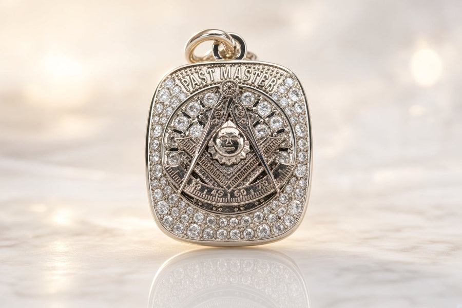 Past Master Masonic Pendant Necklace — Big Boy Series, Silver Compass