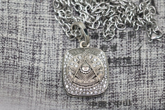 Masons Past Masters Pendant Necklace - Big Boy Series, Silver Compass - fratrings
