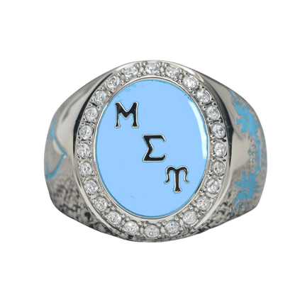 Mu Sigma Upsilon Sorority Ring (ΜΣΥ) - Flower Series, Silver - fratrings