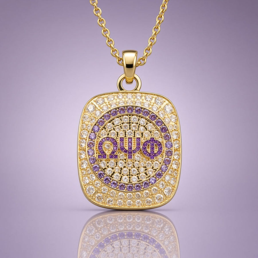 Omega Psi Phi Big Stepper Pendant Necklace, Gold