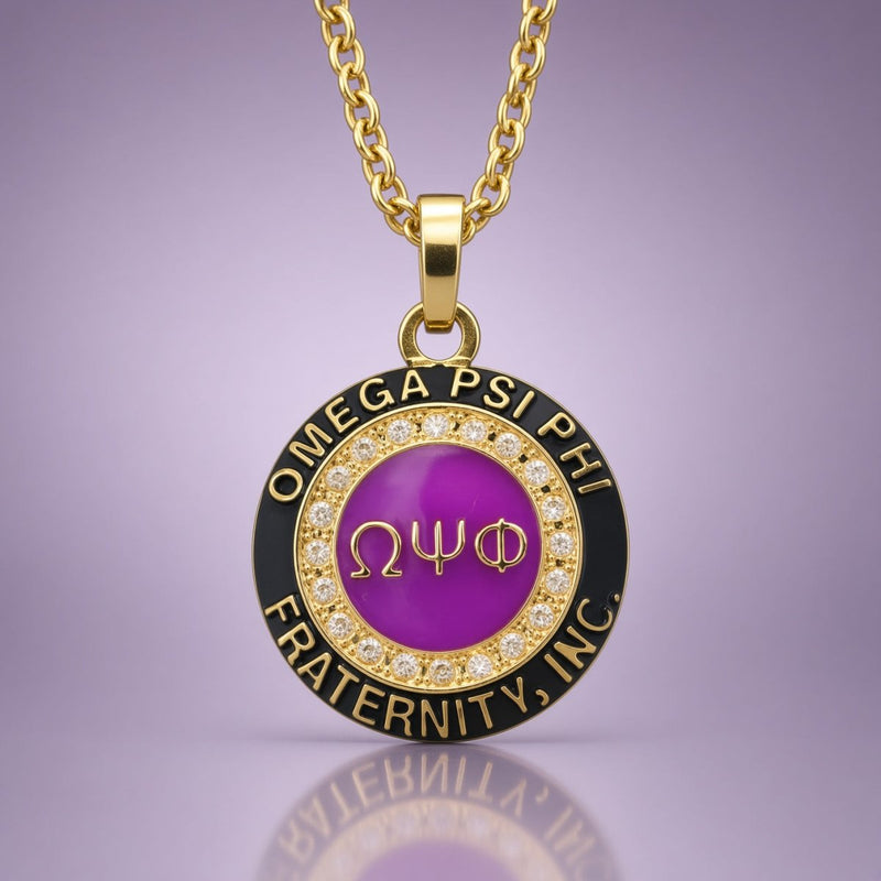 Omega Psi Phi Pendant Necklace, Gold