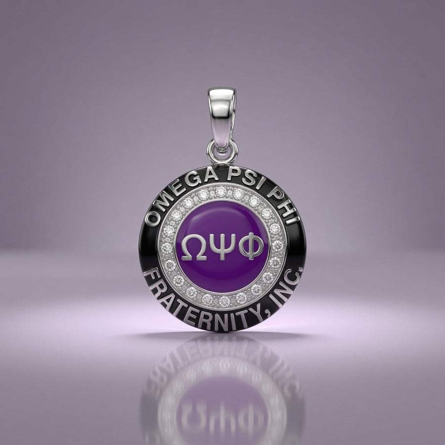 Omega Psi Phi Pendant Necklace, Silver