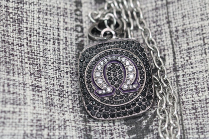 Omega Psi Phi Pendant Necklace (ΩΨΦ) - Shine Series, Black Nickel - fratrings