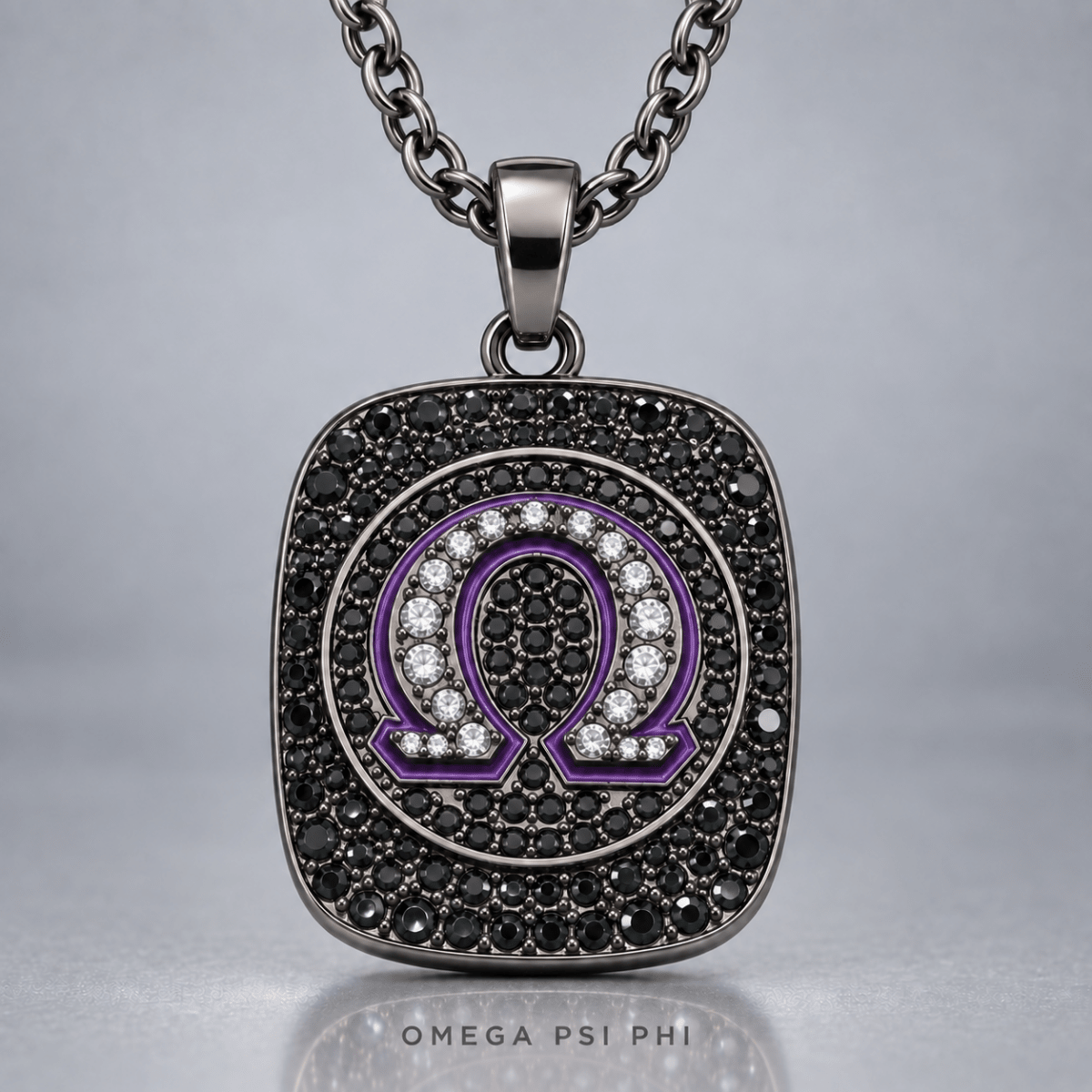 Omega Psi Phi Pendant Necklace - Shine Series, Black Nickel - fratrings