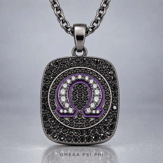 Omega Psi Phi Pendant Necklace - Shine Series, Black Nickel - fratrings