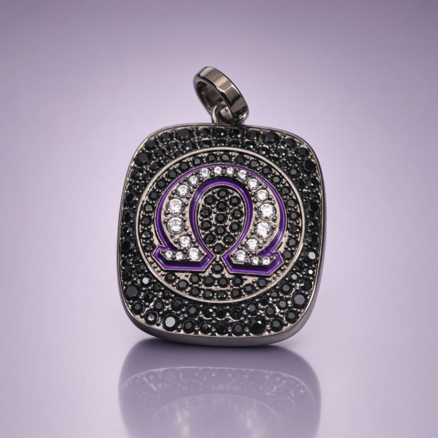 Omega Psi Phi Pendant Necklace - Shine Series, Black Nickel