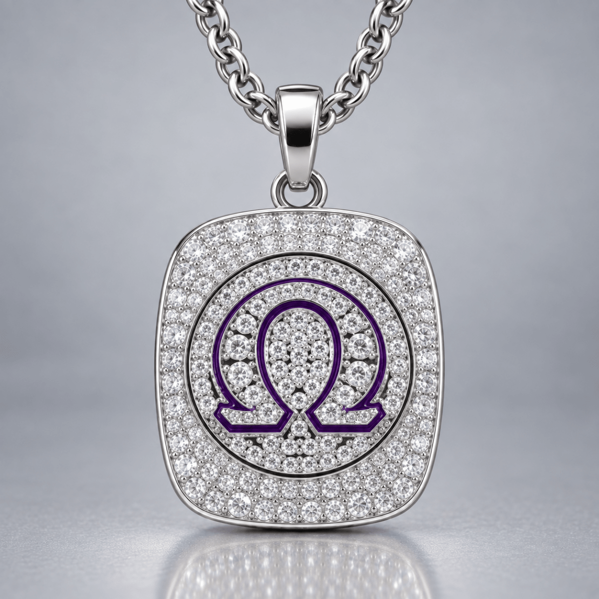Omega Psi Phi Pendant Necklace - Shine Series, Silver - fratrings