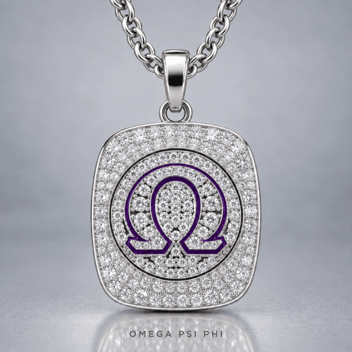 Omega Psi Phi Pendant Necklace - Shine Series, Silver - fratrings