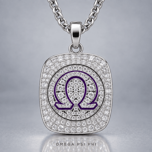 Omega Psi Phi Pendant Necklace - Shine Series, Silver - fratrings