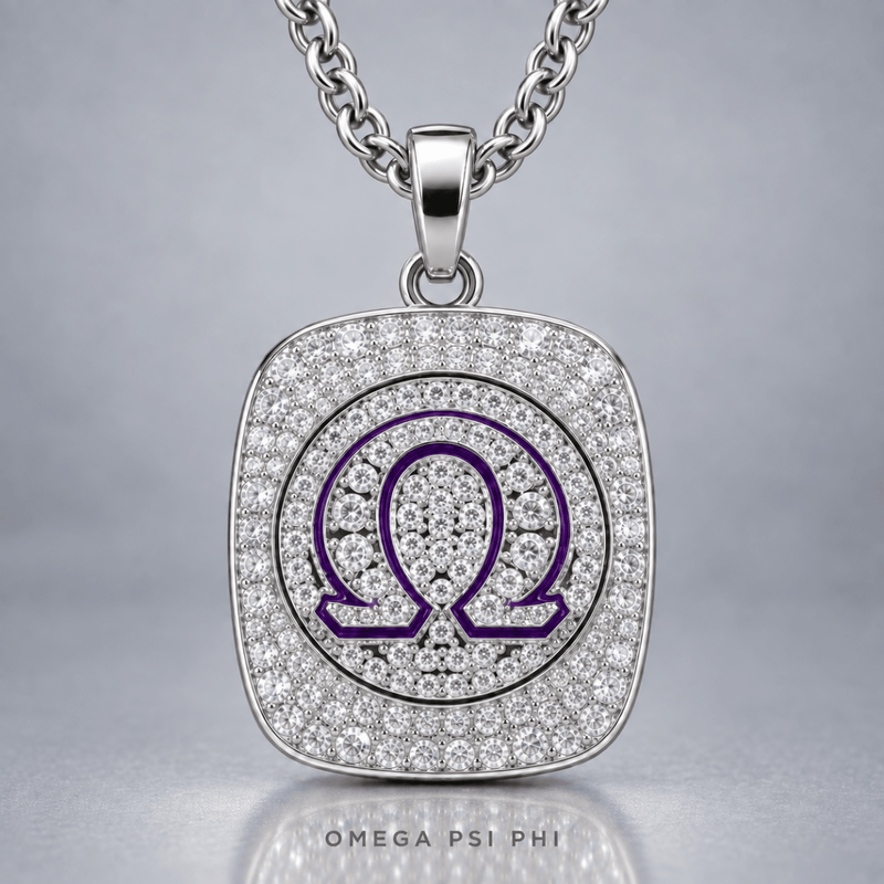 Omega Psi Phi Pendant Necklace - Shine Series, Silver - fratrings